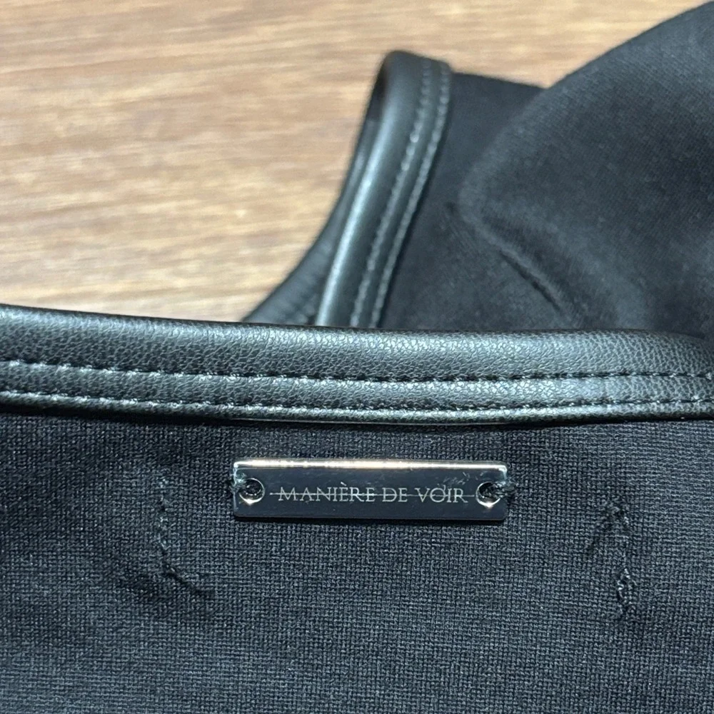 NWT Maniere De Voir Black Cut-Out Faux Leather Crop Top Size 6 - Picture 5 of 6